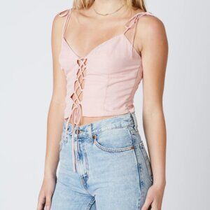 NWT Cotton Candy LA Sz S Women's Pink Lace Up Tie Straps Cropped Corset Top